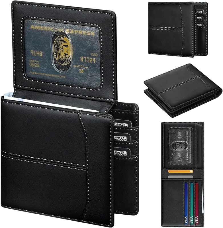 Top Grain Leather Wallet Men: RFID Bifold Credit Card Holder