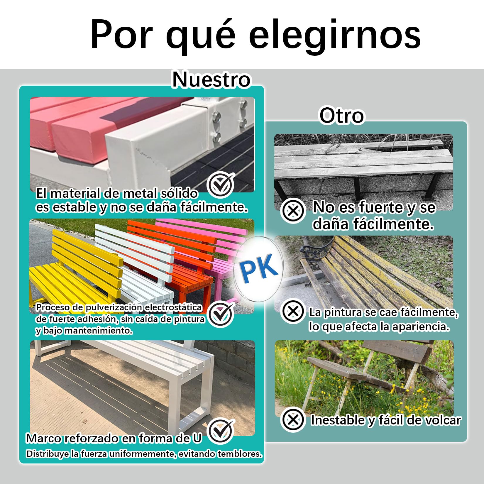 Banco de Exterior e Interior,Banco de Jardín de Metal Cómodo y Duradero,Asientos de Patio,Resistente a la Intemperie y al óxid,Apto para Parque,Jardín,Patio,Porche Azul 150×40×85cm