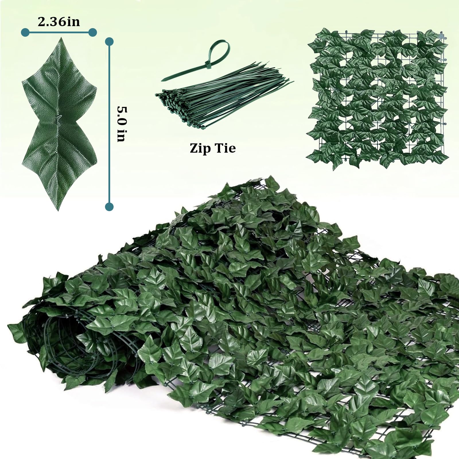 Edera artificiale in resina UV per la privacy, 2,4 x 1,8 m, verde finto per balcone, giardino, patio, cortile e decorazione da parete per interni/esterni, verde