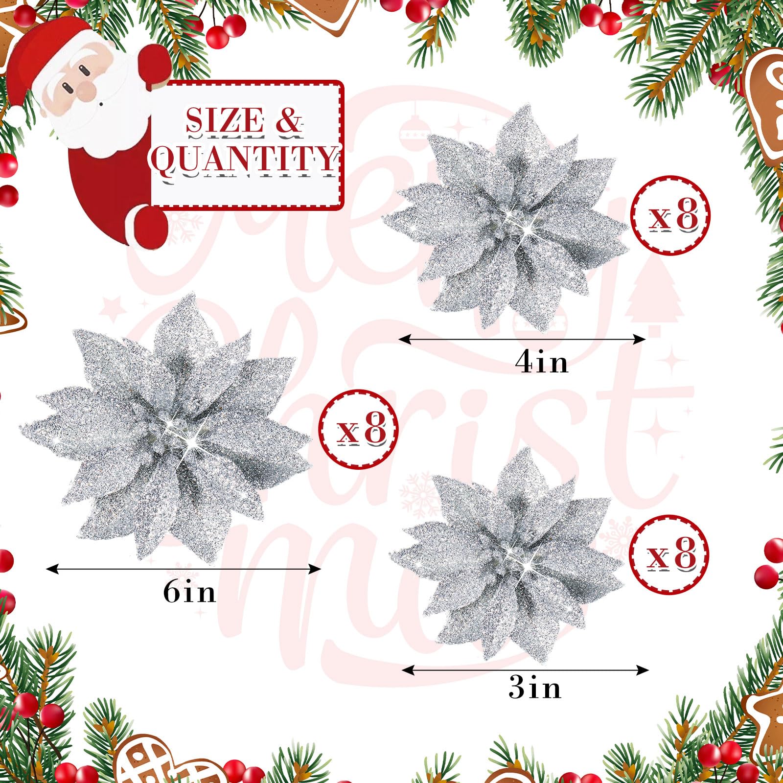 Chunyin 24 Pcs Christmas Poinsettias Artificial Flowers - Image 3