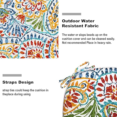 Miniatura 4 de Juego de 2 cojines para sillas de exterior con lazos, almohadillas repelentes al agua para sillas de patio de 17 x 16 pulgadas para muebles de