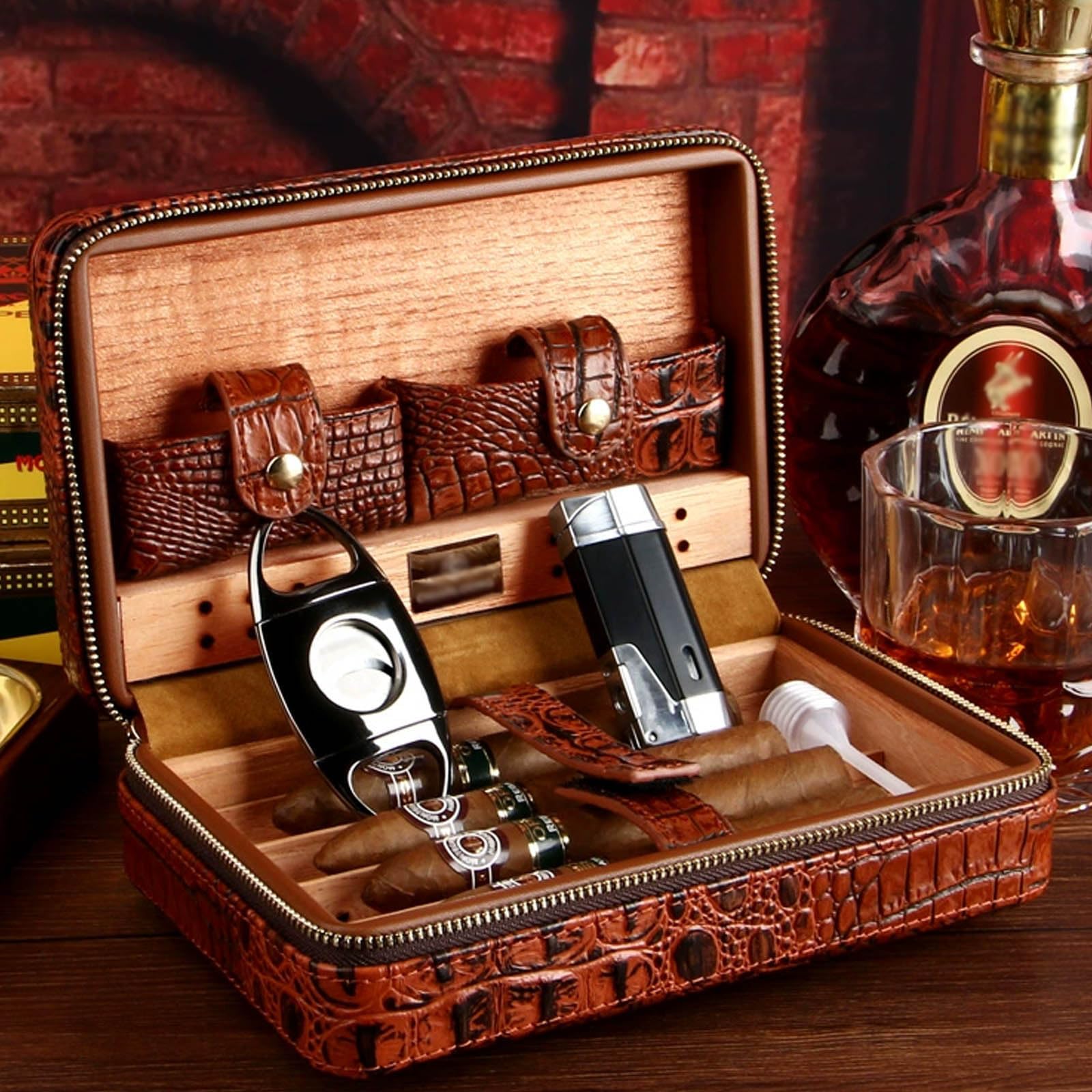 Humidor per Sigari, Portatile da Viaggio Outdoor Humidor Sigaro Scatola di Sigari in Pelle con Umidificatore
