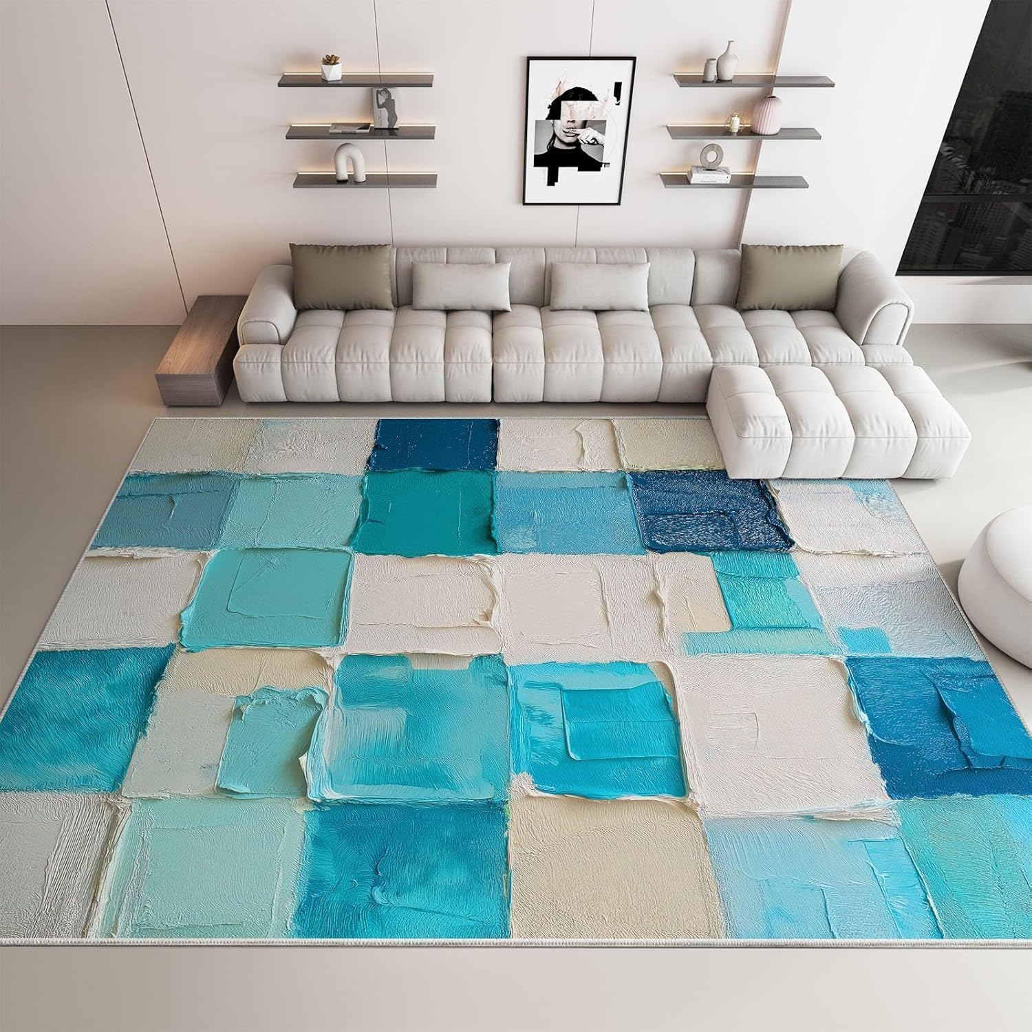 Tapis bleu 180x270 cm moderne et lavable pour le salon et bureau b-882