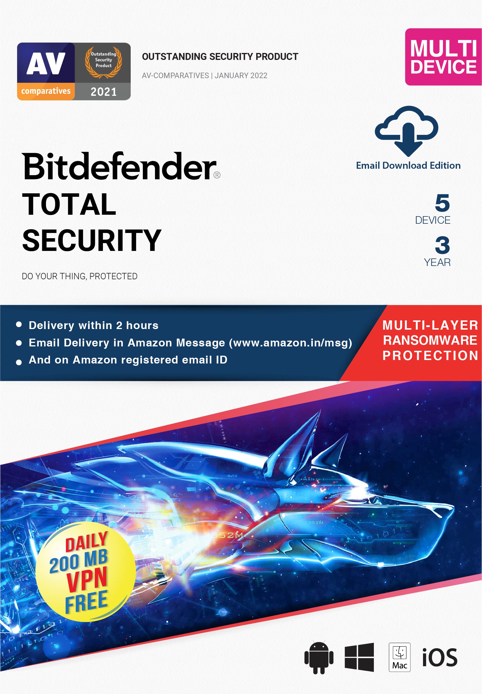 Bitdefender - 5 Devices,3 Years - Total Security | Windows| Mac| Android|iOS | Latest Version | Email Delivery in 2 Hours- No CD | (B07BMWRFTT) Amazon Price History, Amazon Price Tracker