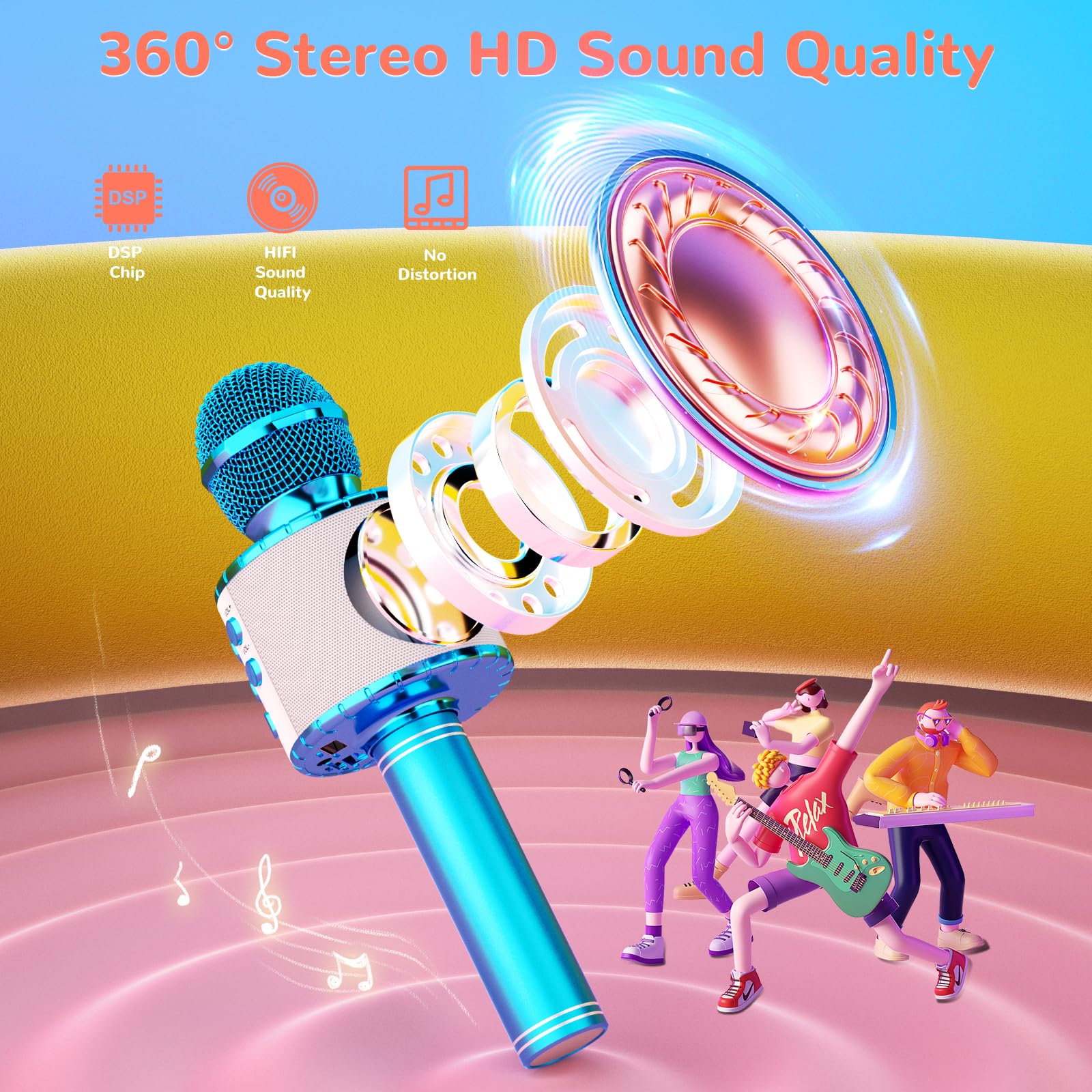 Ankuka Microfono Karaoke Bluetooth Wireless Microfono Bambini Regalo per Bambini 3-12 Anni Microfono Giocattolo Cambia Voce, Compatibile con Android, iOS, PC Blu