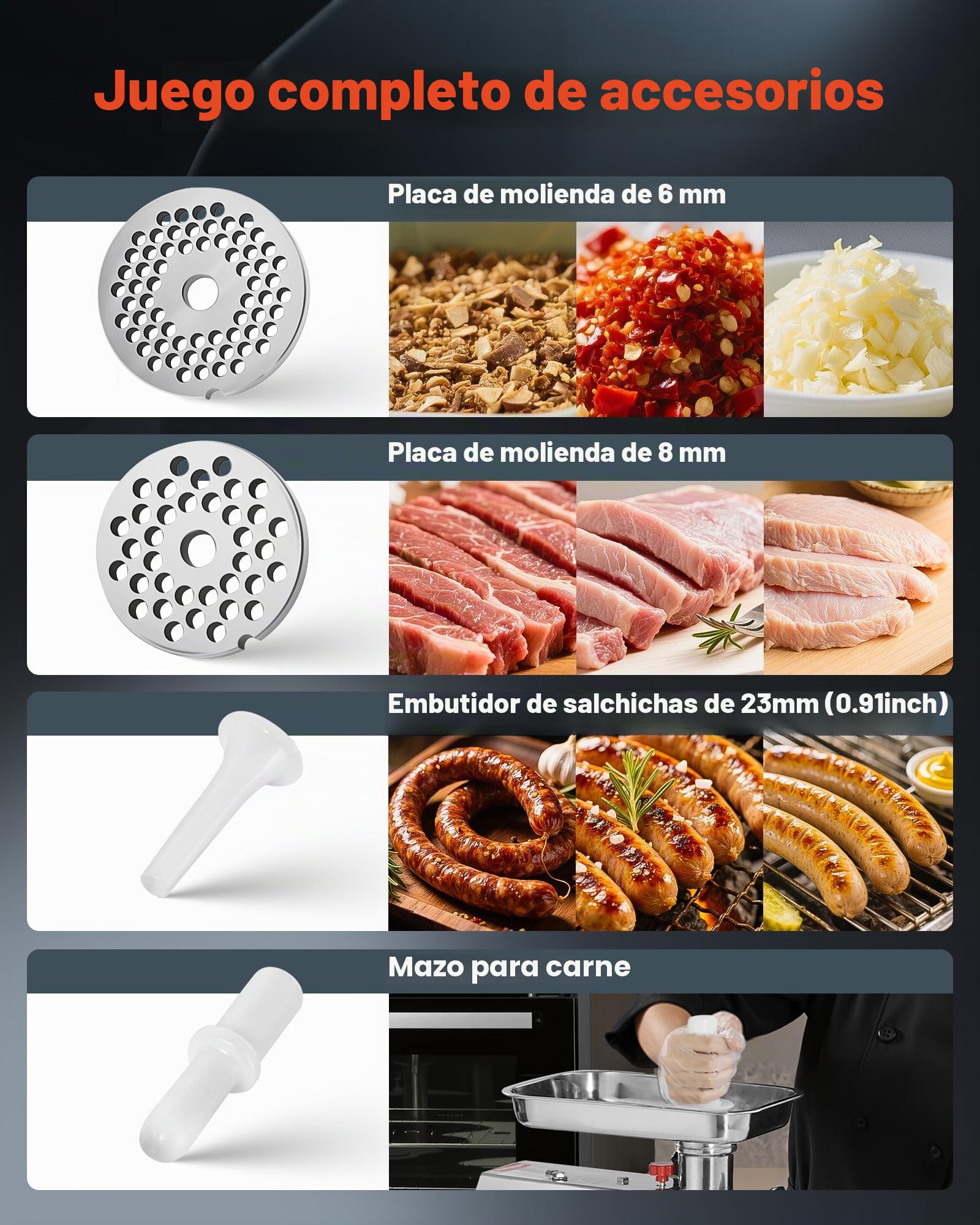 VEVOR Picadora de Carne Eléctrica de Encimera con Cuchilla, Capacidad de 4,2 kg/min, Placa de Molienda, Máquina para Hacer Salchichas, Acero Inoxidable para Cocina y Restaurante, 430 x 248 x 440 mm
