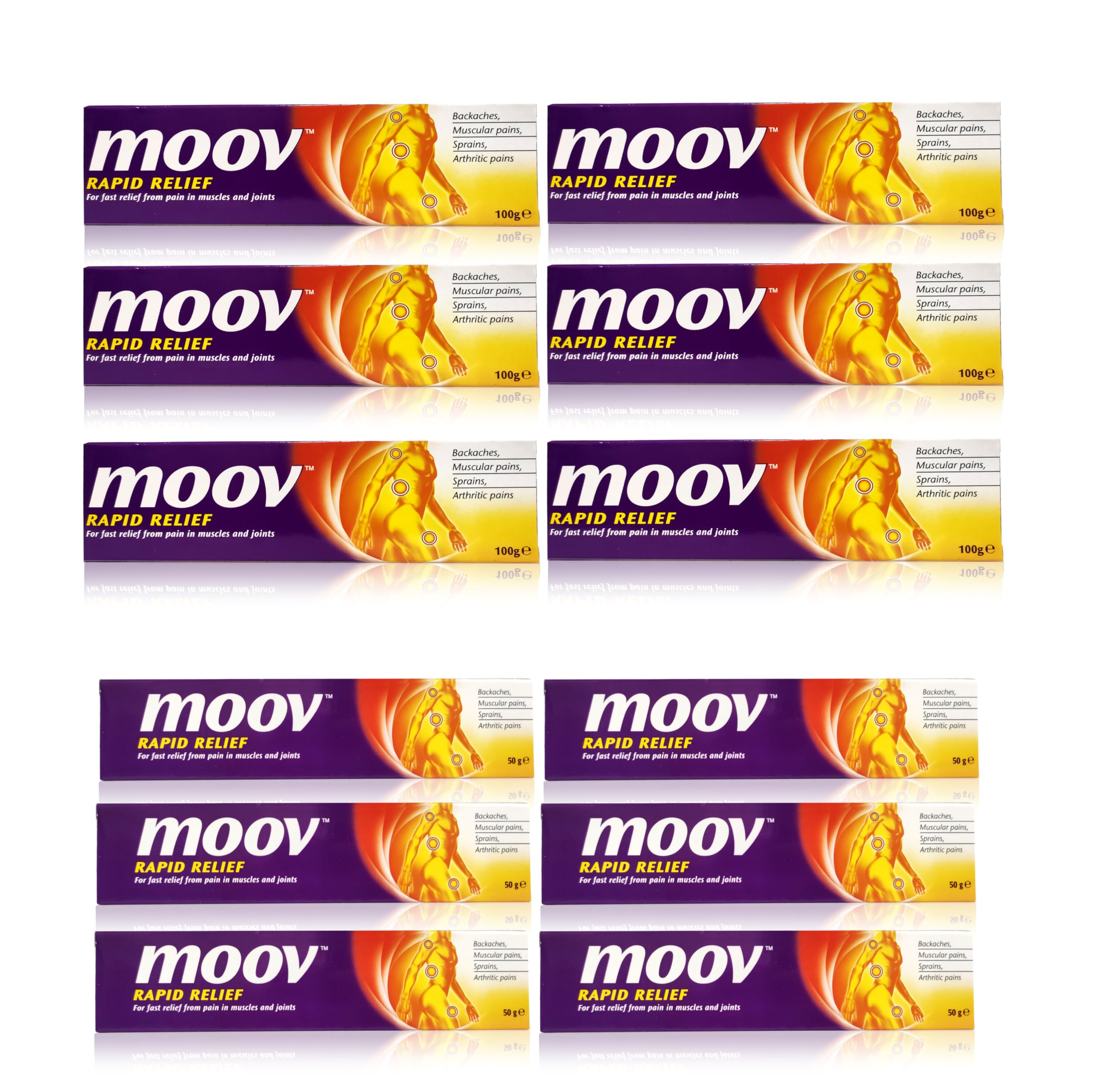 Moov Fast Pain Relief Cream - Combo Pack 6 pcs of 50g + 6 pcs of 100g