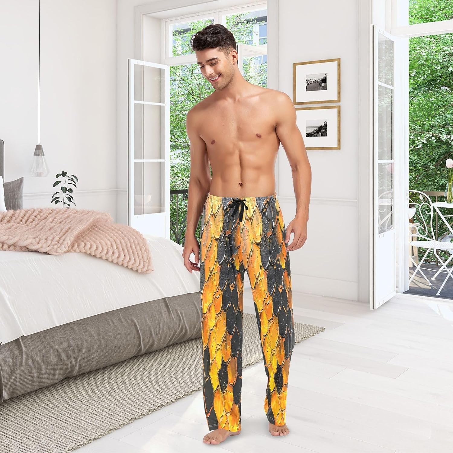ALAZA Snake Skin Print Painting Men's Pajama Pants Men Cotton Pajama Bottoms with Pockets, S