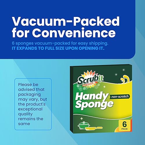 Vista 2 de SCRUBIT Esponja exfoliante de celulosa - Esponjas de limpieza de cocina para platos, sartenes, ollas y más, paquete de 6 esponjas para lavar platos
