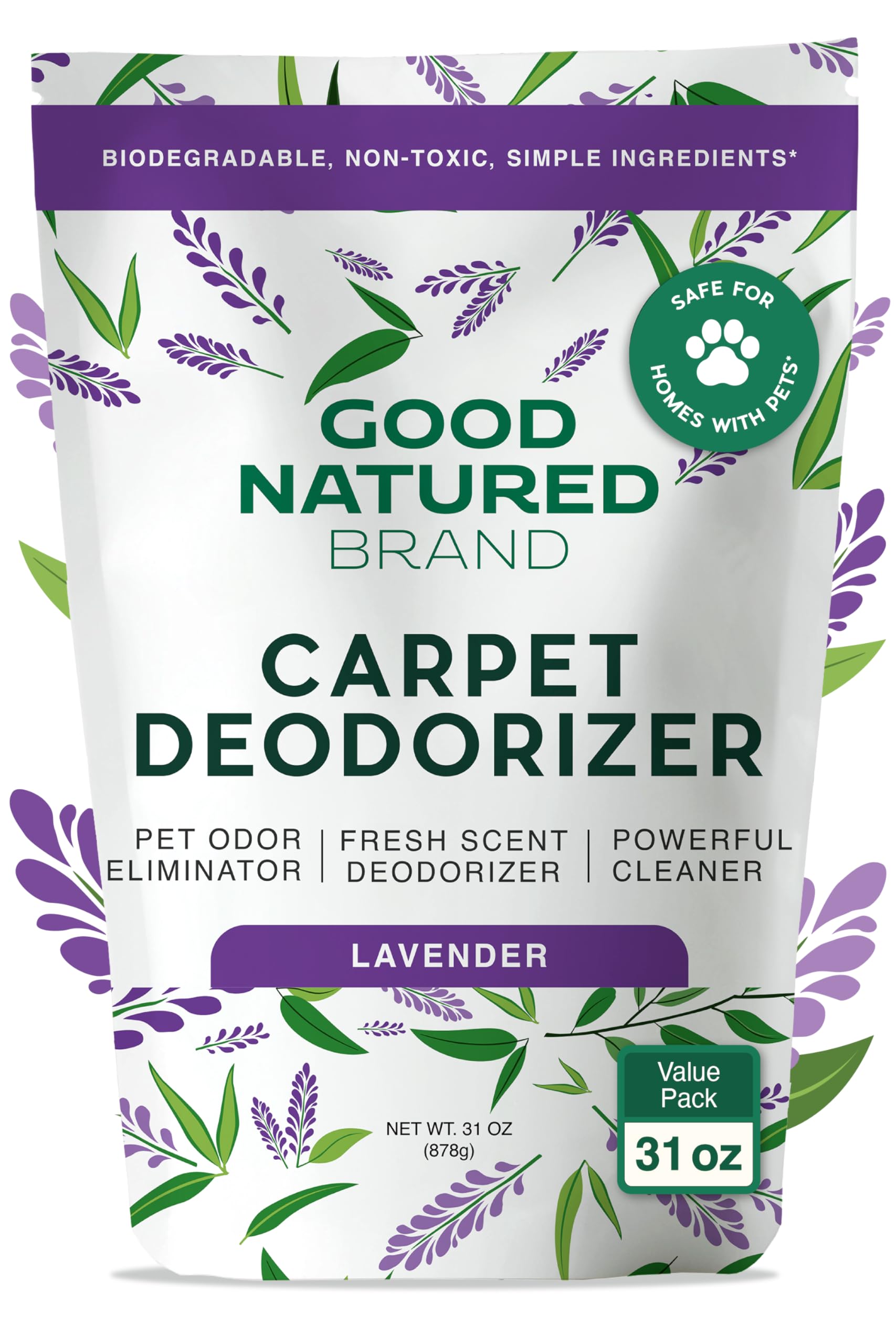Good Natured Brand | Carpet Deodorizer & Freshener Powder | 31 oz Pet Odor Eliminator for Strong Odor & Pet Urine | Fresh Natural Lavender Scent | Safe for Homes with Pets