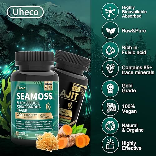 Miniatura 6 de Paquete de Vitalidad de Shilajit y Musgo Marino, Musgo Marino 11000 mg, Shilajit 20000 mg, Semilla Negra, Ashwagandha, Cúrcuma, Bladderwrack