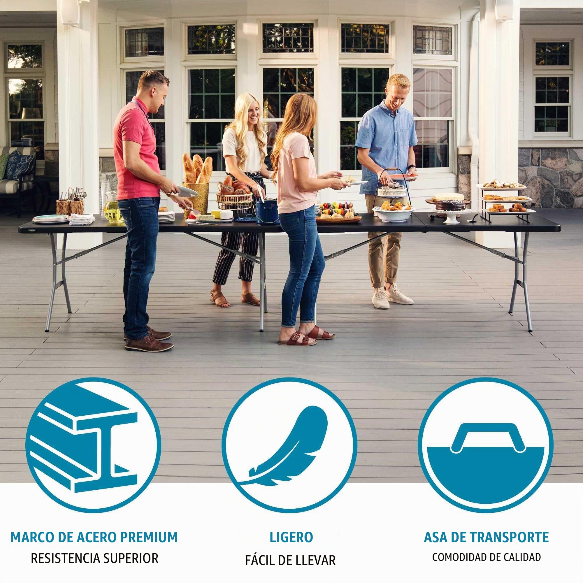 LIFETIME Mesa Rectangular Plegable 183x76x73 cm, Tablero de Polietileno HDPE Negro, Estructura de Acero, Bloqueo de Seguridad, Resistente a la Intemperie y Golpes, Uso Interior y Exterior (92126)