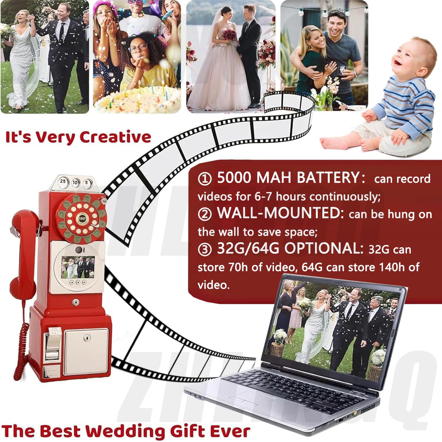 Libro De Firmas con Audio Y Video para Bodas, Libro De Firmas con Video HD 1080p, Libro De Firmas con Video para Teléfono De Bodas De 32g/64g con Grabación De Lente,32G-Black