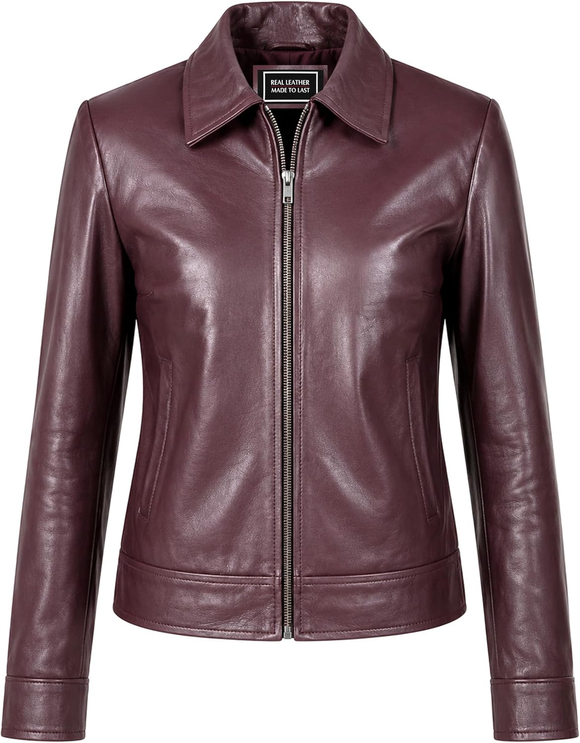 Jild Polo Collar Womens Leather Jacket - Old School Classic Everyday Wear Premium Lambskin Leather Jacket Women