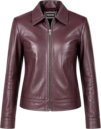 Jild Polo Collar Womens Leather Jacket - Old School Classic Everyday Wear Premium Lambskin Leather Jacket Women
