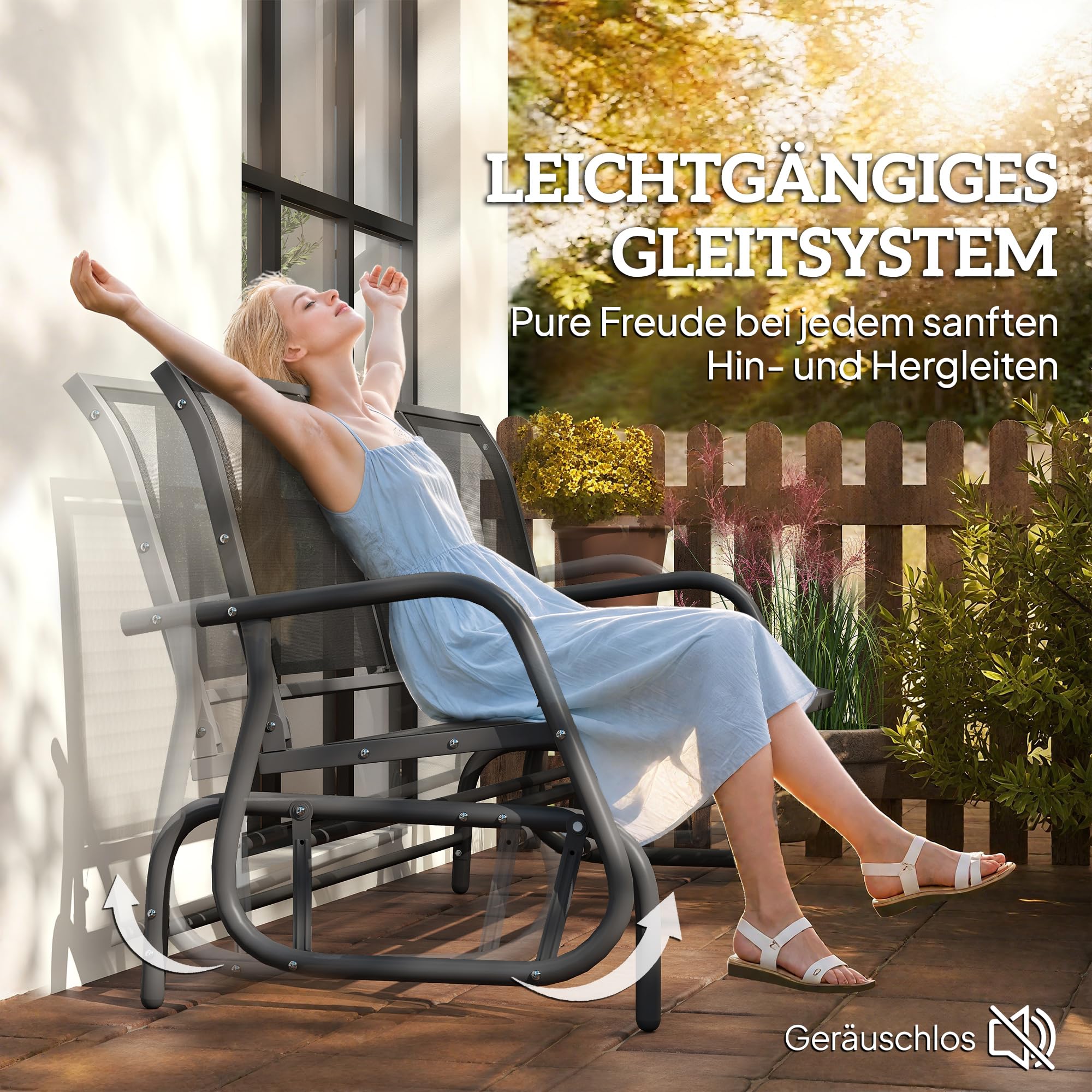 Outsunny 3-Sitzer Schaukelstuhl Gartenbank mit Schaukelmechanismus Gartenschaukel Sitzbank aus Metall Parkbank bis 300 kg belastbar Gartenmöbel für Garten, Terrasse, 147 x 70 x 85 cm Dunkelgrau