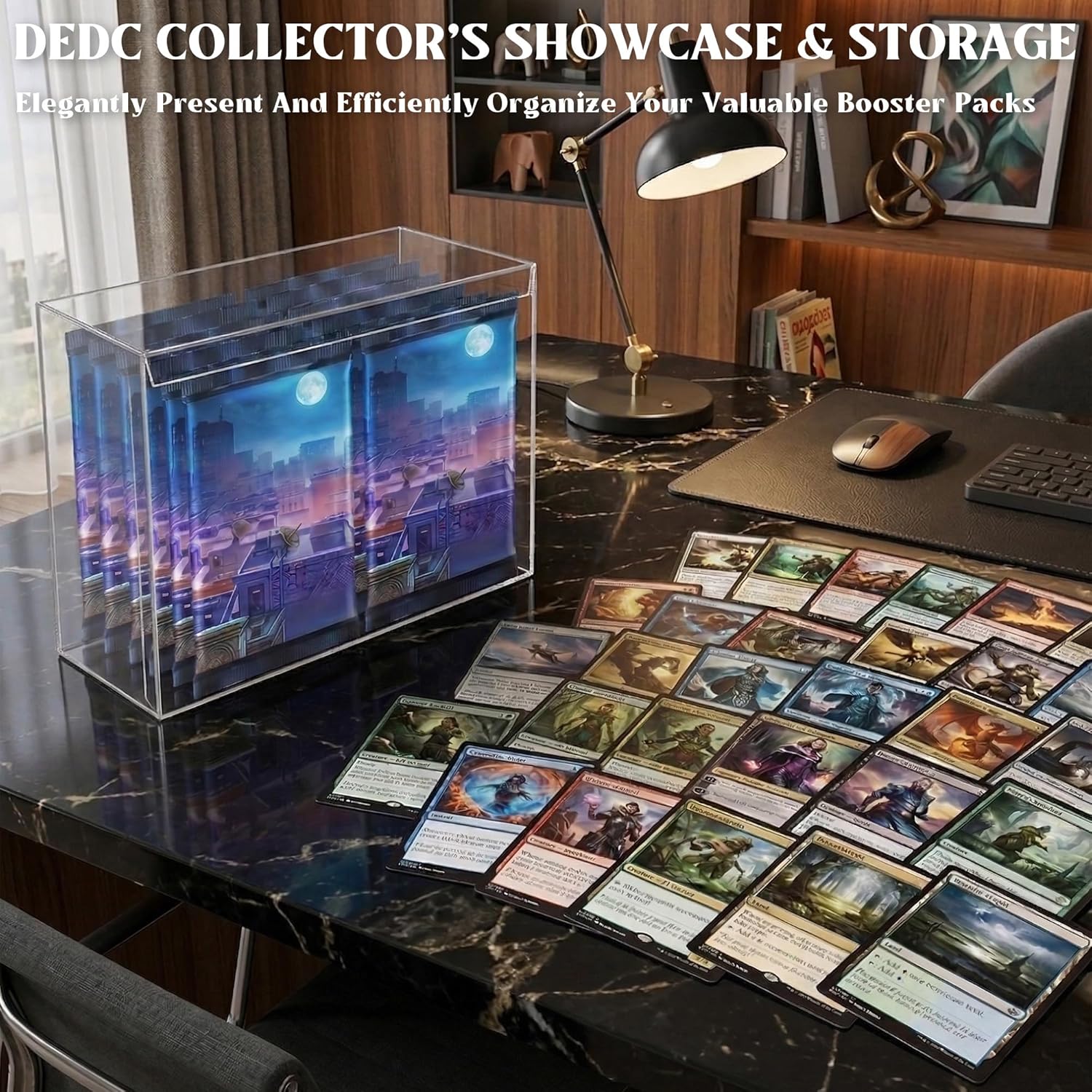 DEDC 2 Packs MTG Booster Box Protector, Transparent 0.7mm PET Protector Case for MTG Collector/Play Booster Box, 5.91 x1.89 x4.92 inches Anti-UV Protective Storage Case