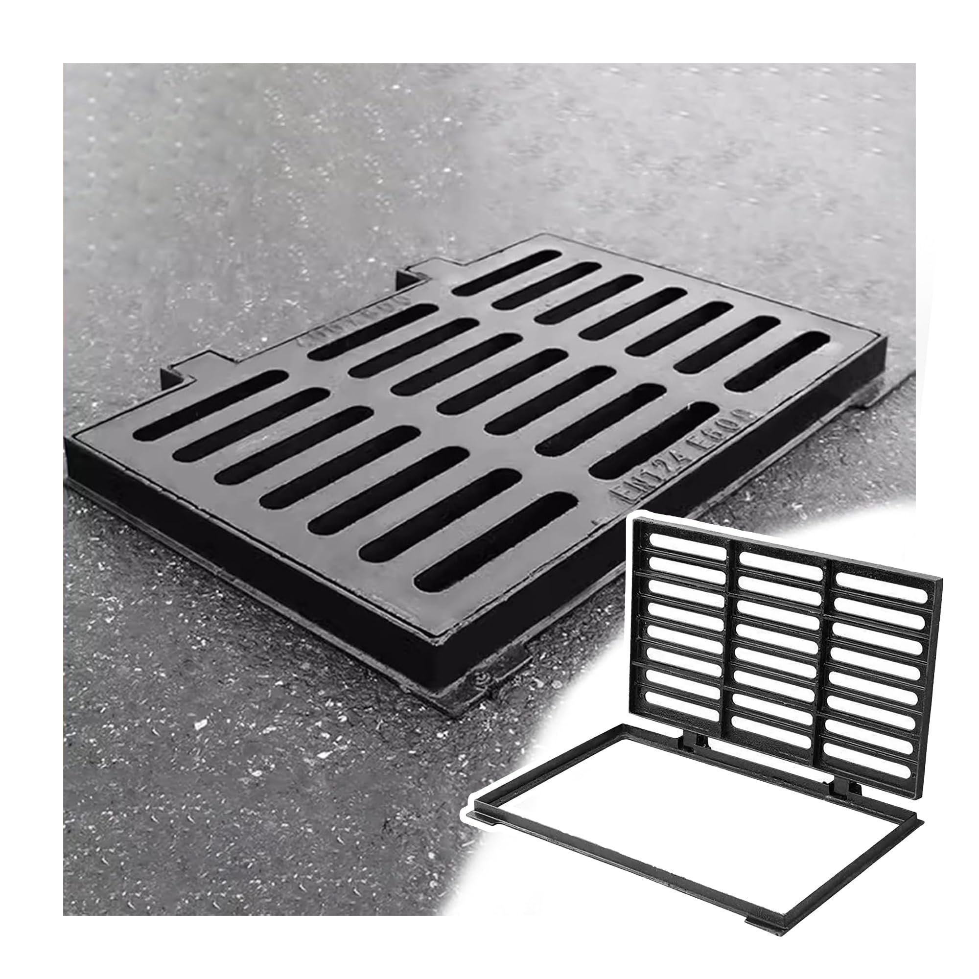Kit de vidange pour allée avec couvercle en fonte pour trottoir et parking