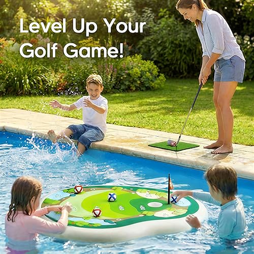 Miniatura 2 de Funscape Juguetes inflables para piscina de golf para niños, divertido juego de piscina, verde flotante con bolas adhesivas, patio, fiesta de