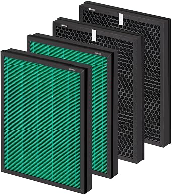 4 Pack 400/ 400S Replacement Filter Set for Coway Airmega 400 Air Purifier, Max2 400 400S 400G 400SG, Max2 Green True and Active Carbon Filters, AP-2015-FP, 2 Set, Part# 3111735