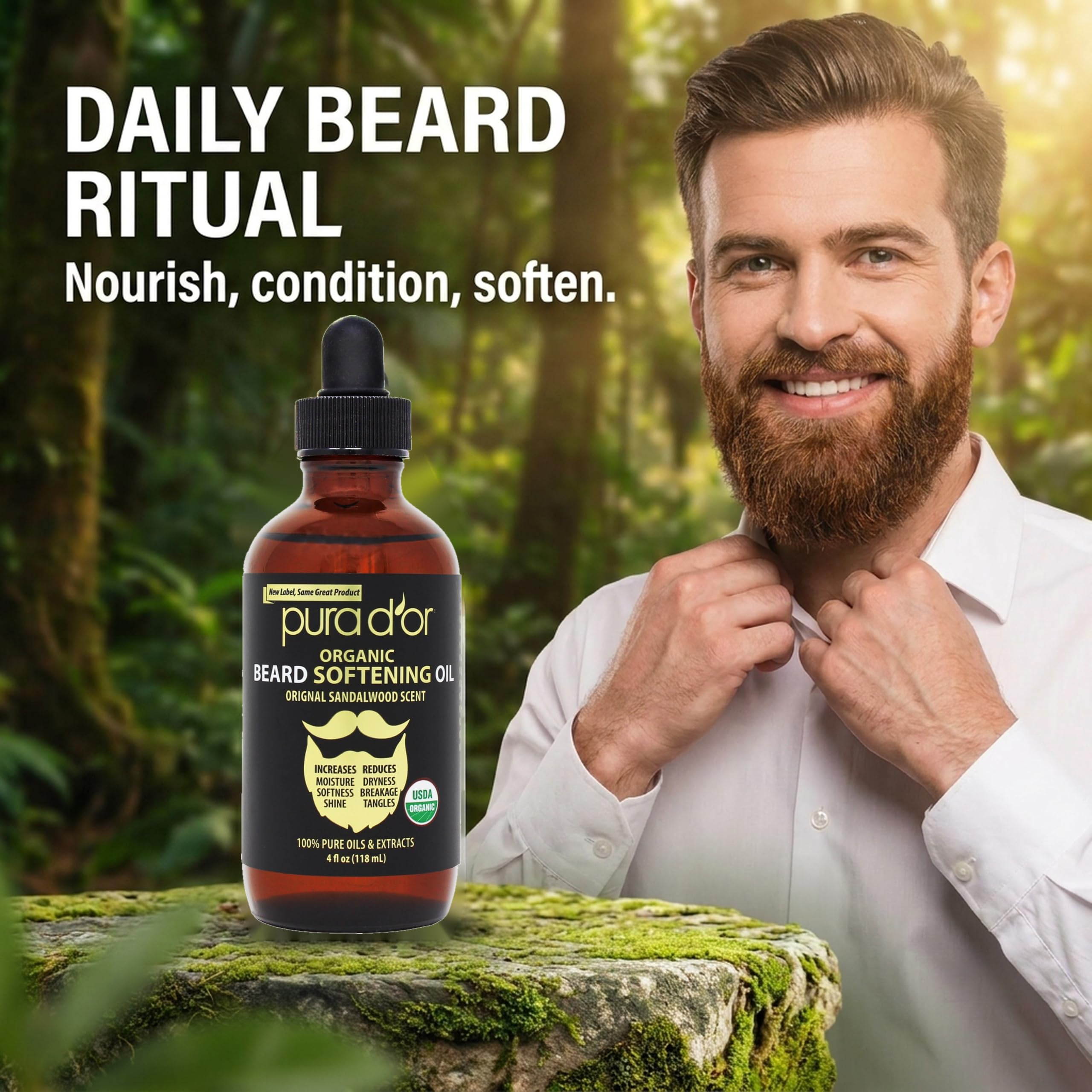 Pura D'Or (118 ml) 100% czysta i naturalna odżywka do włosów z organicznym olejkiem do brody, pomaga zwiększyć miękkość, siłę i wilgotność skóry dla mężczyzn