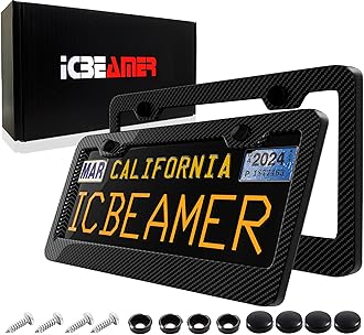 ICBEAMER Black Carbon Fiber Surface Custom License Plate Frame Tag Snap Fit Front Rear Auto Car Truck [Come with 2 pcs]