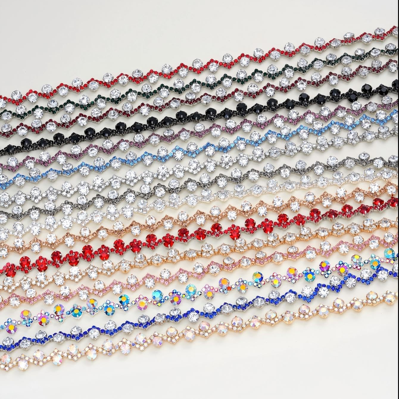Jerler Rhinestone Trim, Crystal Rhinestone Chain Applique, Ideal for DIY Decoration and Wedding Clothing Embellishments, 0.4" Width (Silver, 2 Yards)