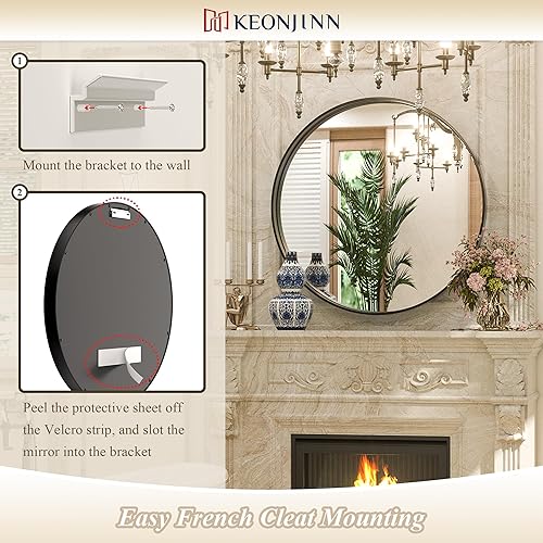 Miniatura 5 de Keonjinn Espejo redondo negro de 36 pulgadas con marco de metal negro, espejo redondo grande con marco negro mate, espejo circular decorativo para