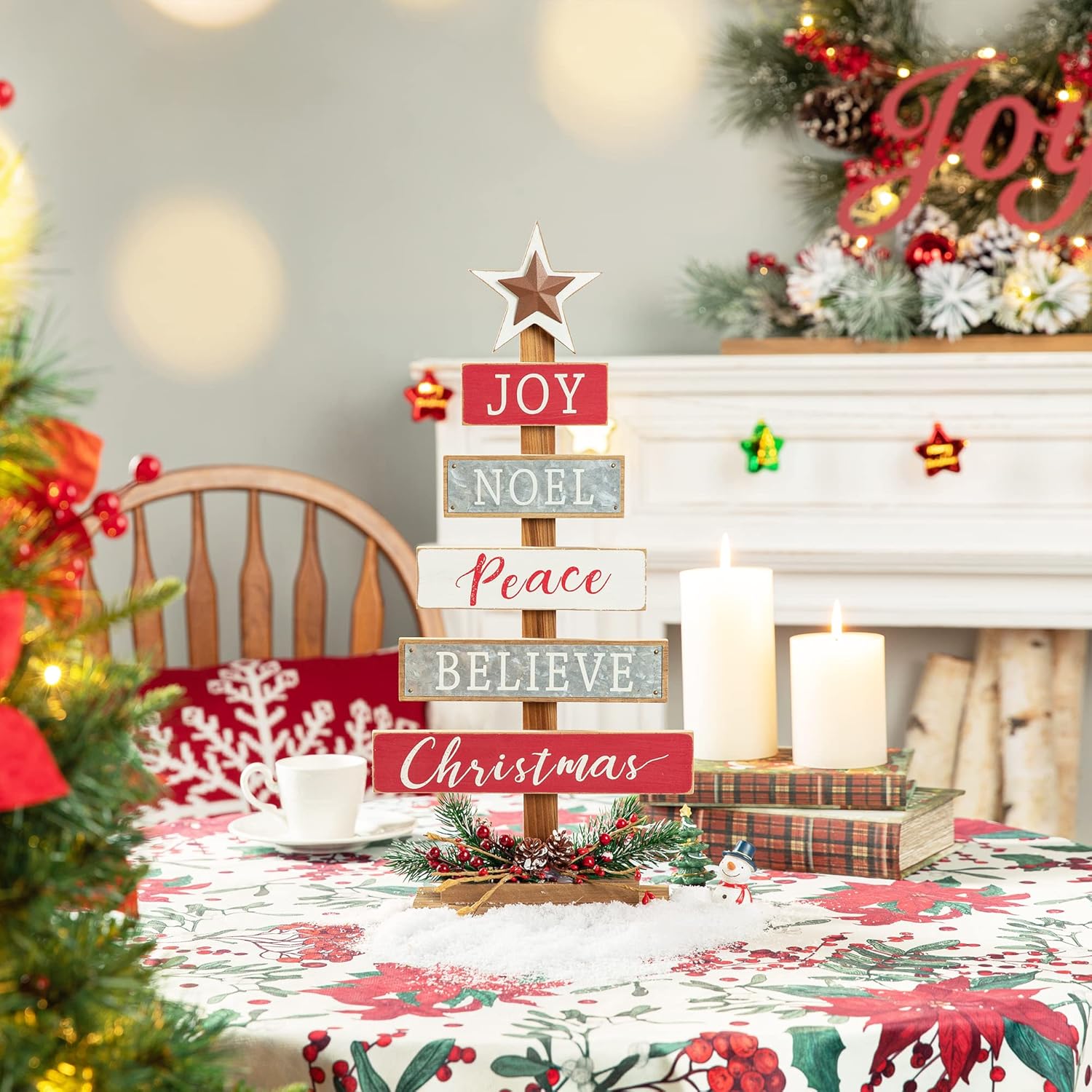 Glitzhome 20 Inch Wooden Christmas Tree Table Decor