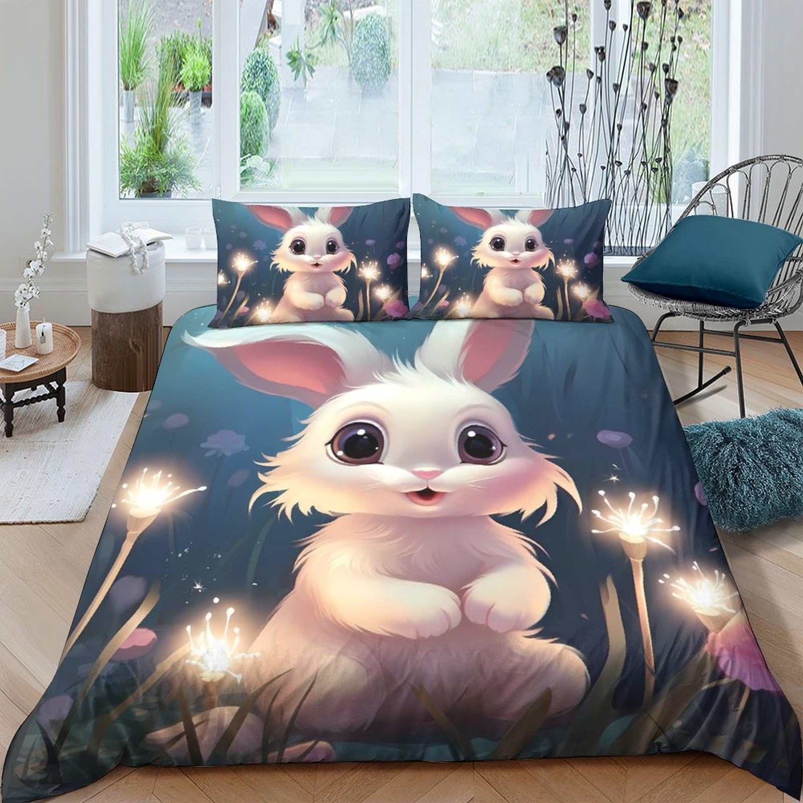 Ctjqhvkz Style-2 3D Printed Cute Bunny Fitted Sheet Microfiber Soft Washable Rabbit Bed Cover For Bedroom Dorm Decoration Single（135X200cm）