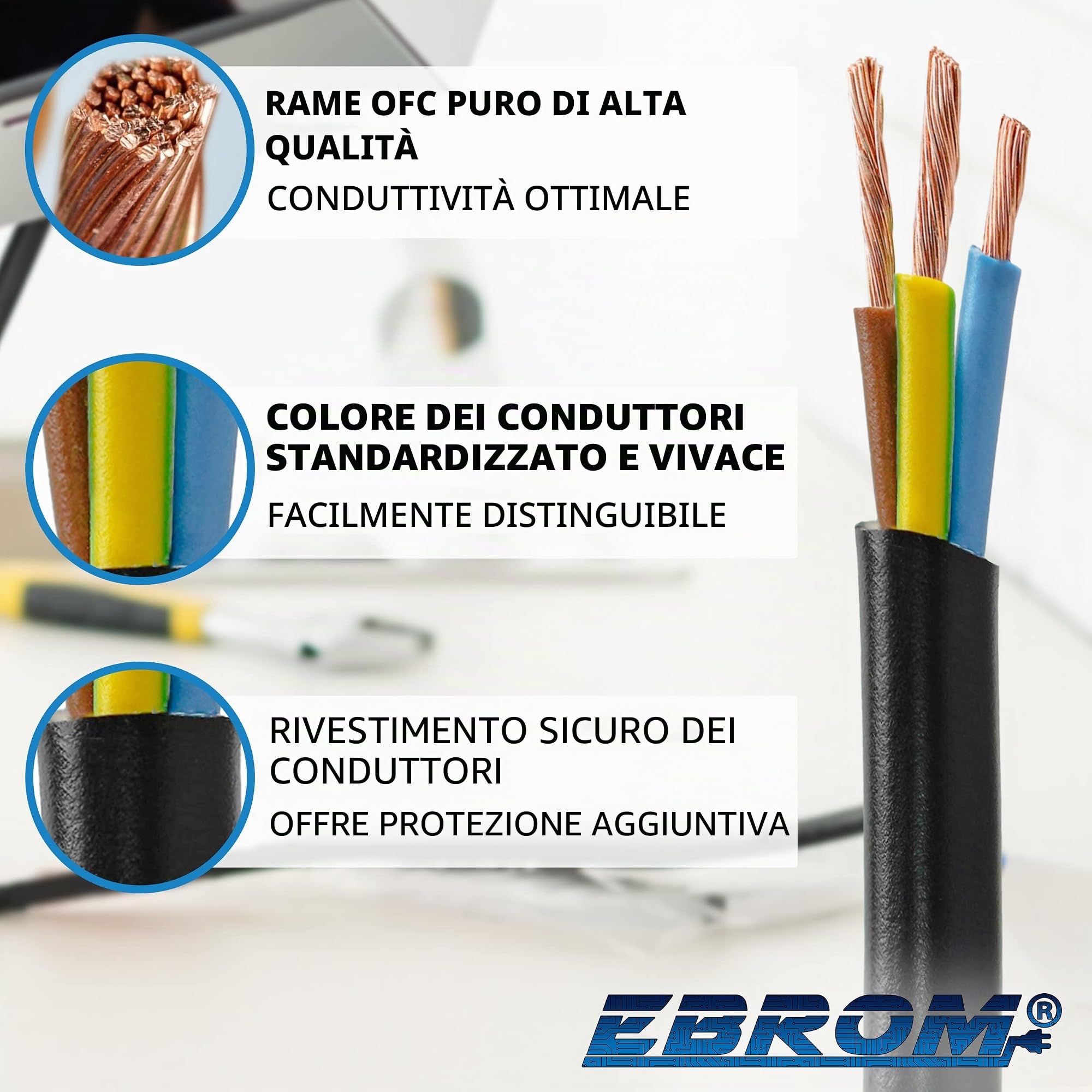 Tubo flessibile in plastica, cavo rotondo H05VV-F 3 x 1,0 mm2 3G1 (mm2) – Colore: nero 5 m/10 m/15 m/20 m/25 m/30 m/35 m/40 m/45 m/50 m/55 m/60 m ecc. fino a 100 m in 5 metri a scelta