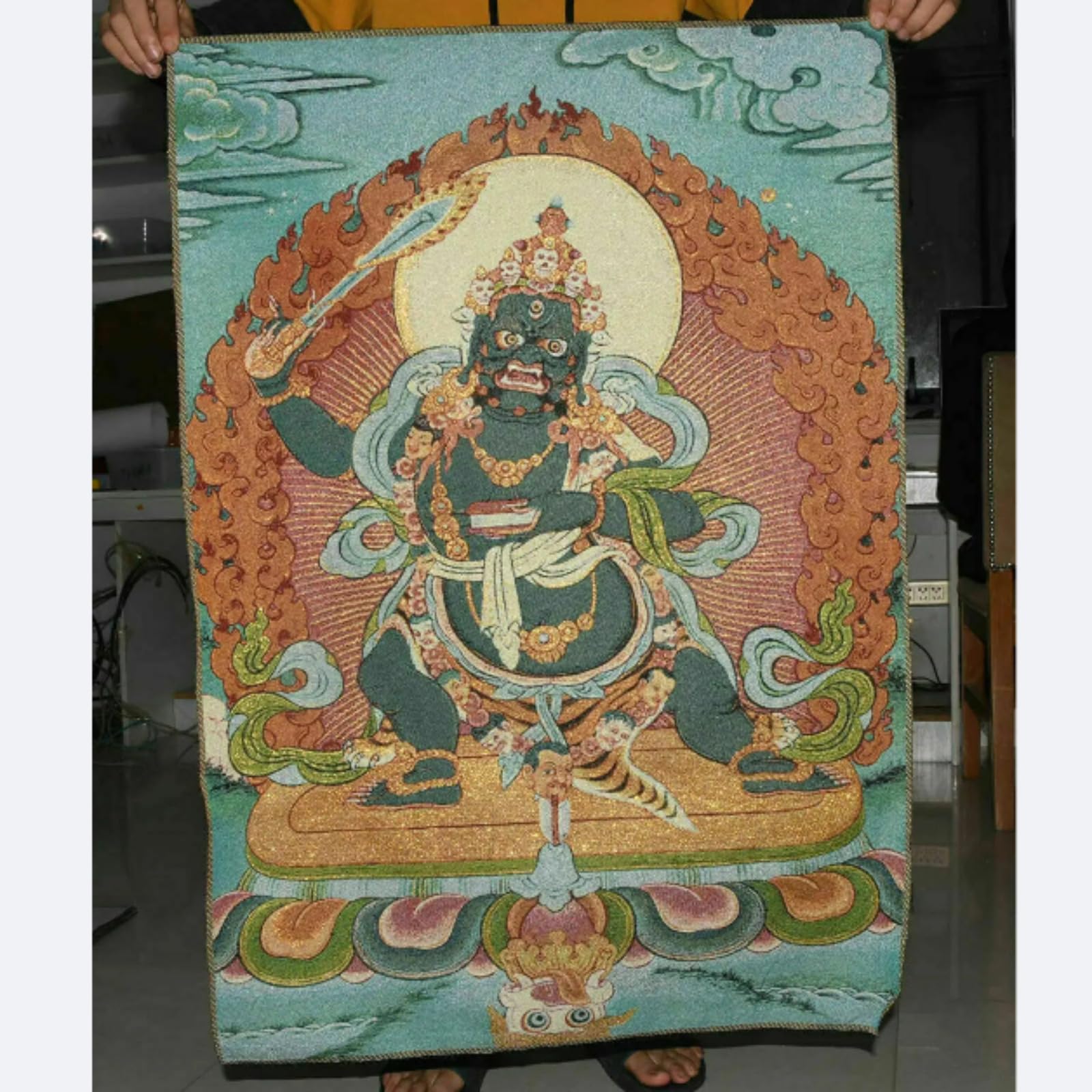 FENNYYAR Tibet Cloth Yamantaka Yama Dharmaraja, 90 cm, Buddha Thangka Tangka Wandbild Gemälde