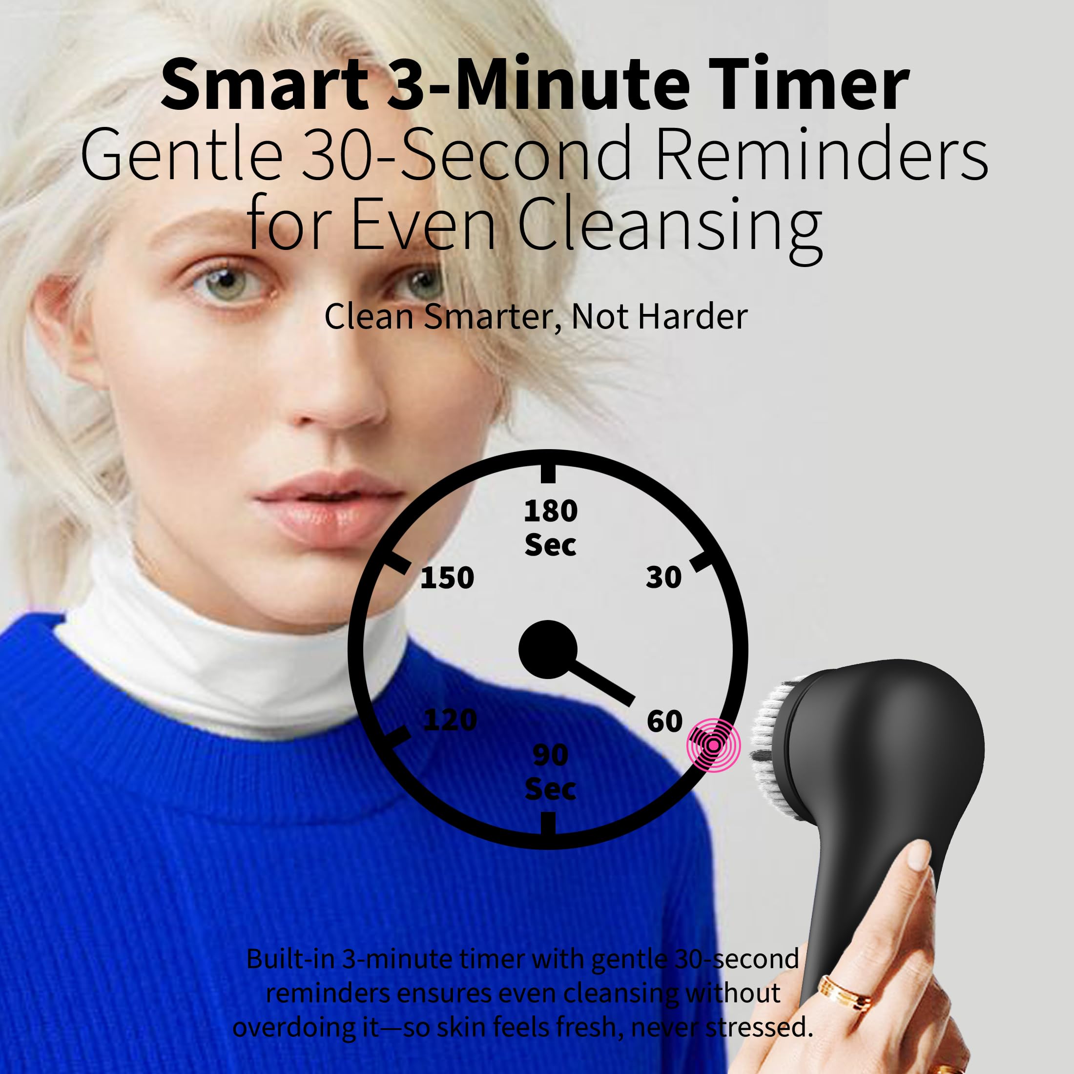 Cepillo de limpieza facial de alta calidad, limpiador facial impermeable, modos de giro y sónico con 3 intensidades, sistema magnético de 3 cabezales para limpieza profunda de poros, exfoliación suave