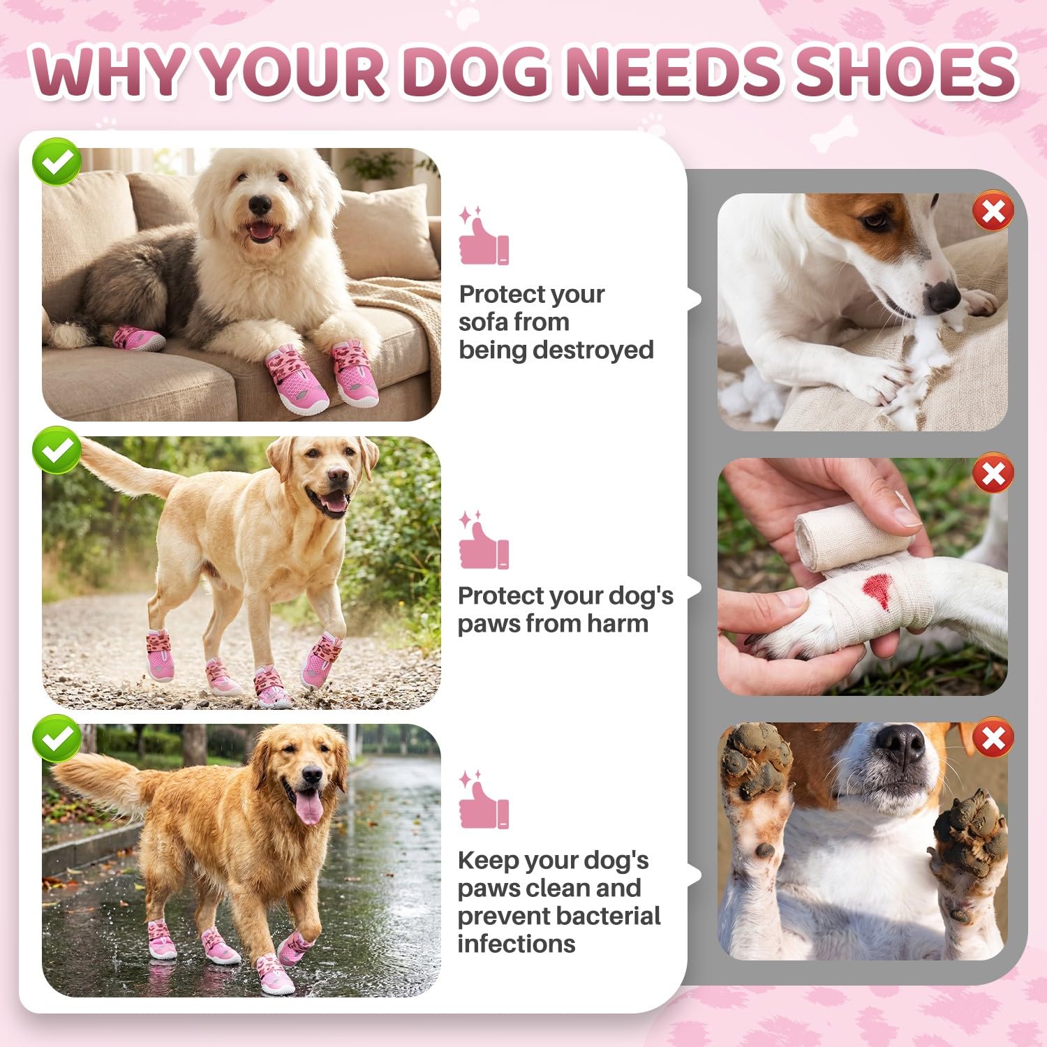 SlowTon Chaussures respirantes pour chiens de grande, moyenne et petite taille, bottes réfléchissantes pour chiens avec double sangle et semelle en caoutchouc souple, protège-pattes antidérapants pour