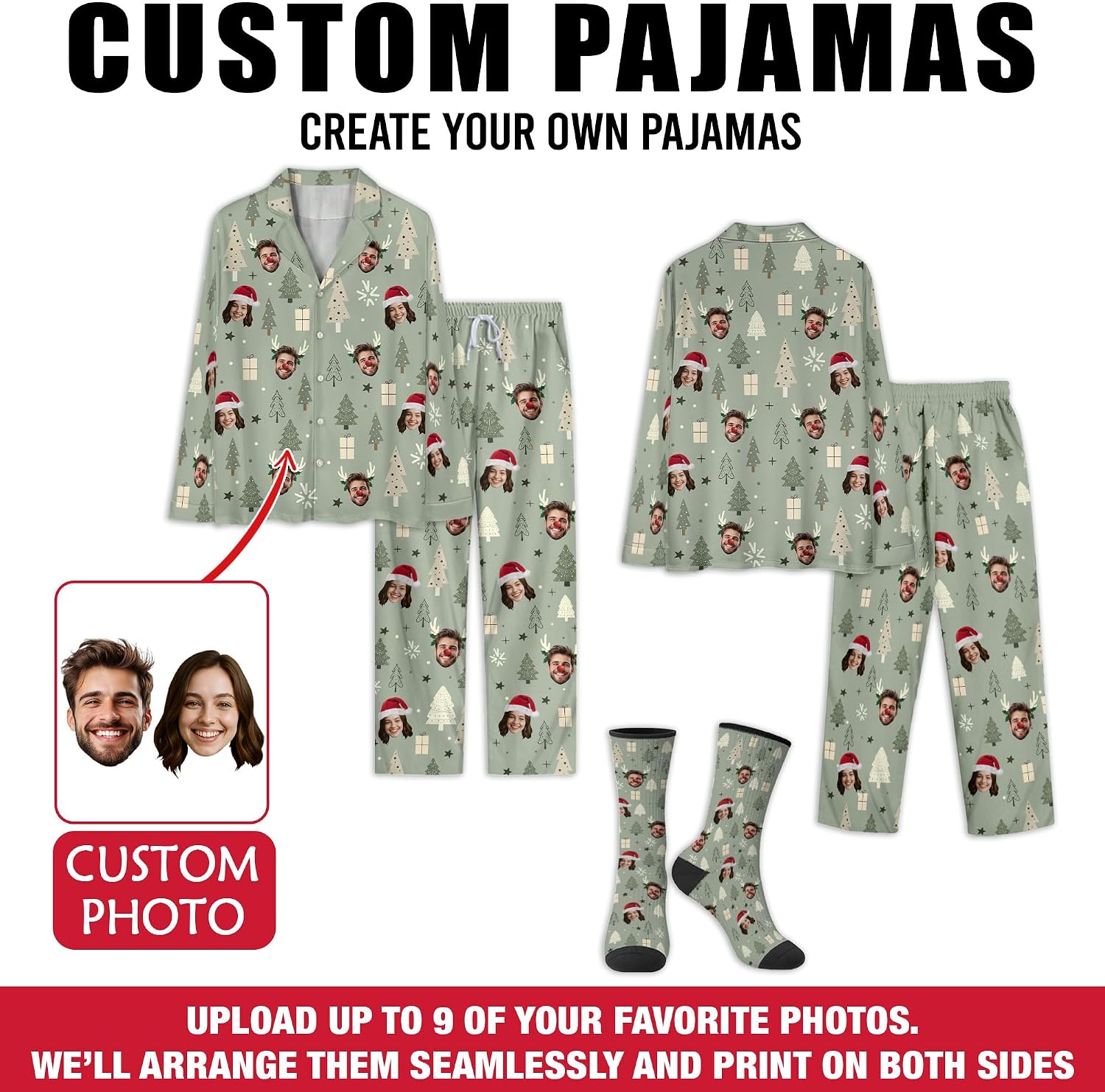 Custom Face Pajamas, Men And Women Matching Pajamas, Personalized Christmas Pjs, Funny Pajama Pants