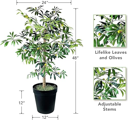 Miniatura 2 de Árbol artificial de olivo mediterráneo de 4 pies para interiores en maceta de plástico negro, planta falsa de casa y decoración del hogar para sala
