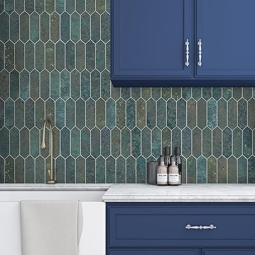 Miniatura 5 de Sunwings Mosaico hexagonal largo para cocina, baño, salpicadero, mármol marquina, color negro, aspecto de piedra de piquete y baldosas de piso, 10