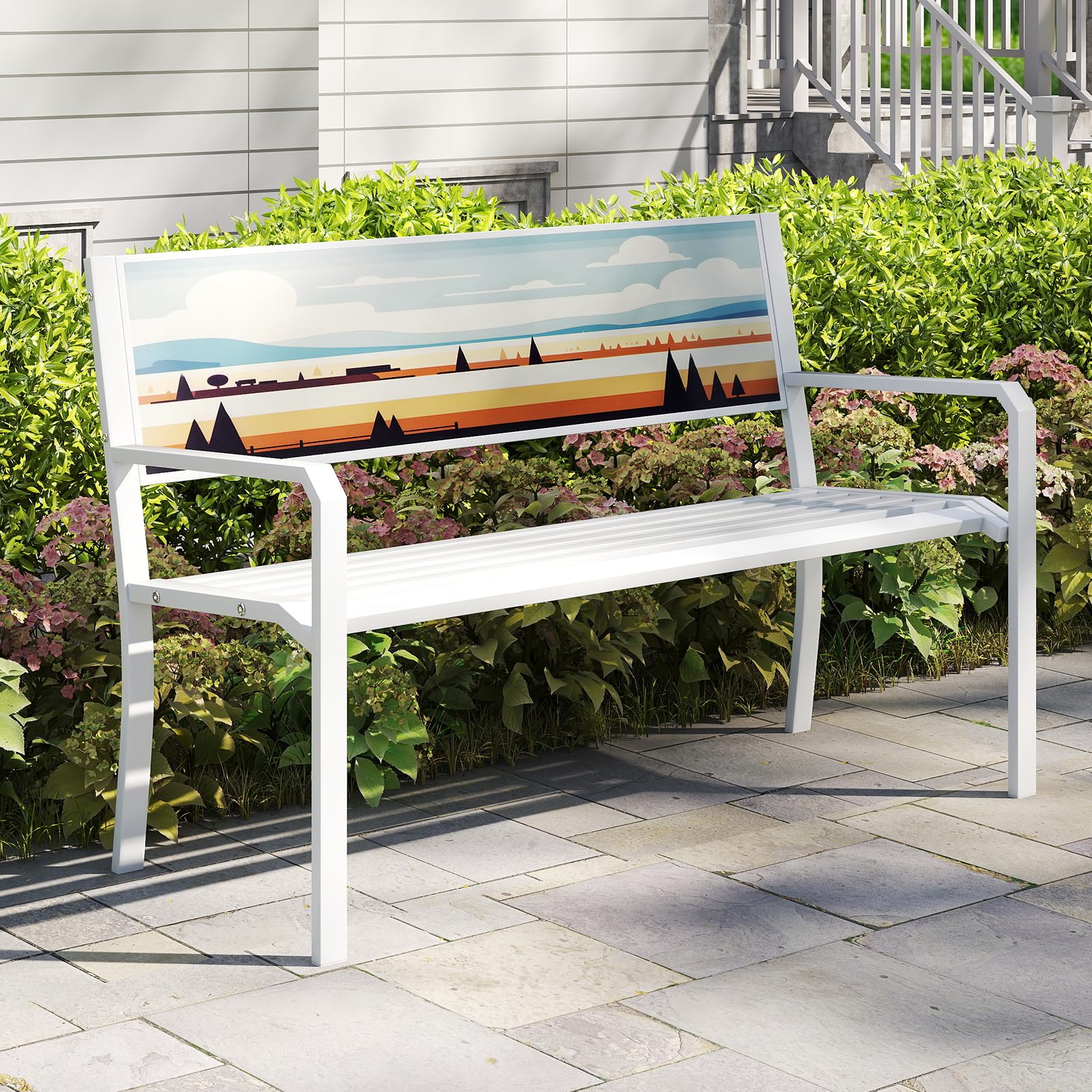 KOMFOTTEU Banc De Jardin En Métal Et HDPE, Banc Eois Pour 2-3 Personnes, Bancs De Parc, Charge