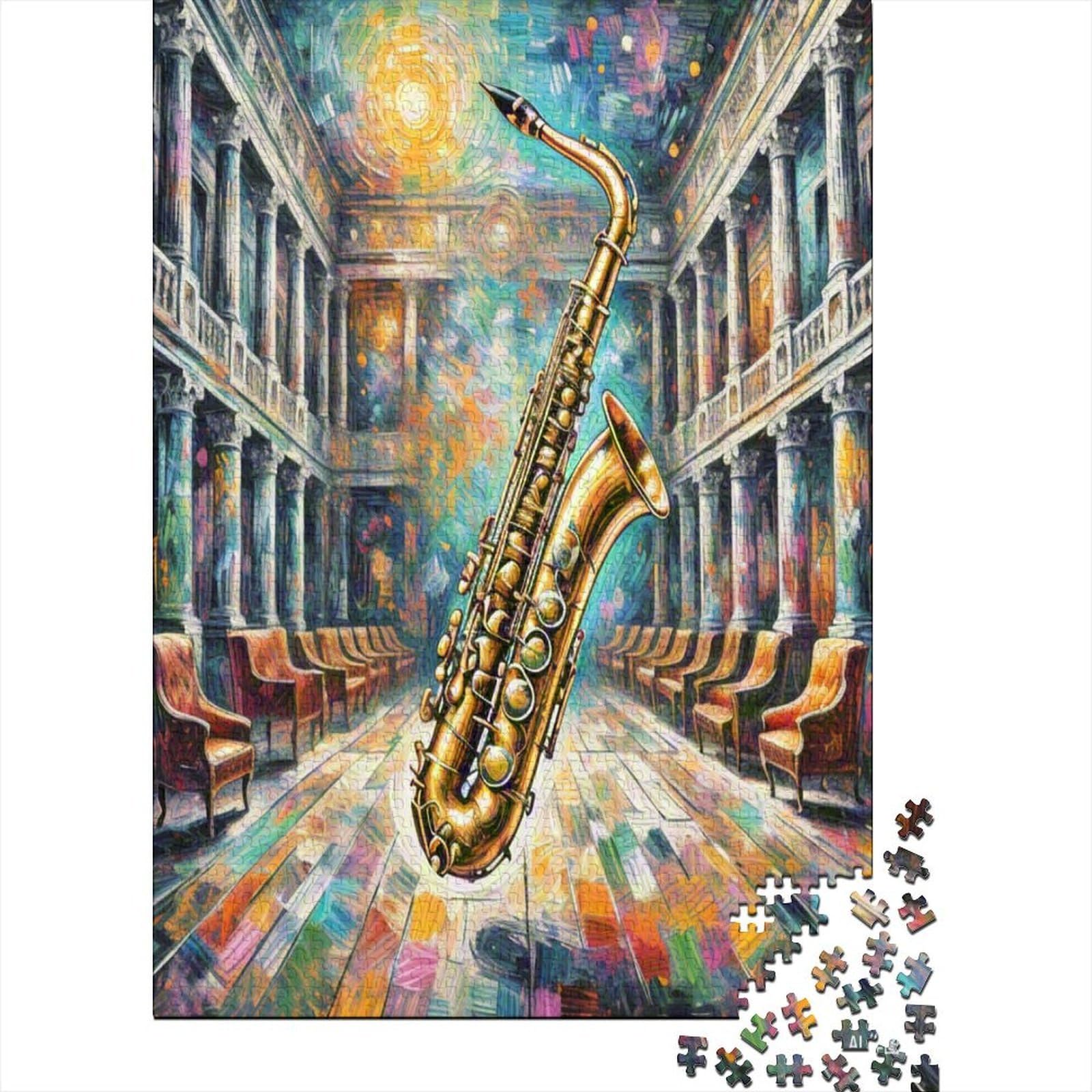 Puzzle saksofonowe dla dorosłych i dzieci. 1000 sztuk świetnych prezentów wyzwanie zabawka edukacyjna dekoracja domu dla dorosłych i dzieci w wieku od 14 lat 70 x 50 cm / 1000 szt
