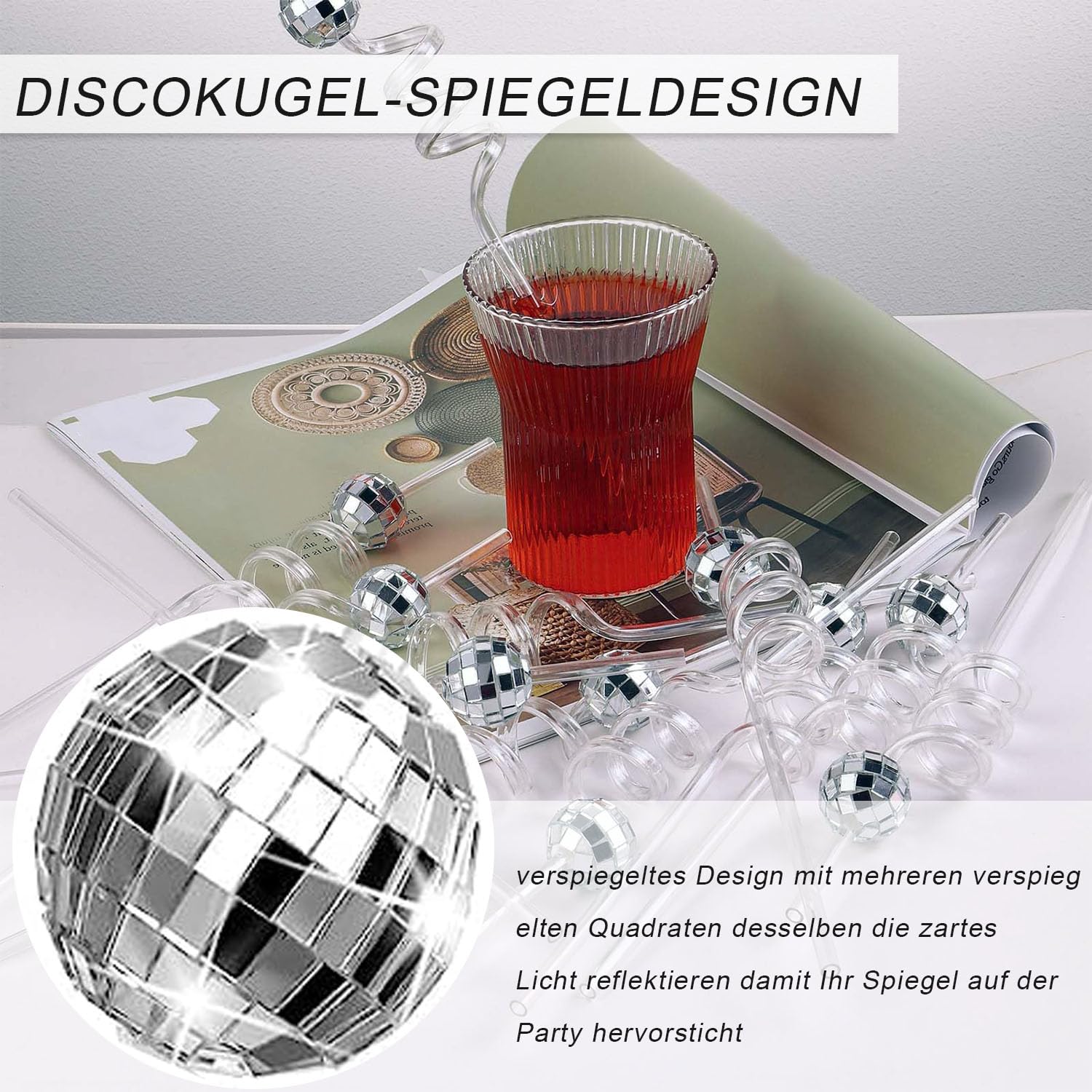 Pailles Boule à Facettes Disco Argent - Lot De 12 Pailles Réutilisables Pour Fêtes