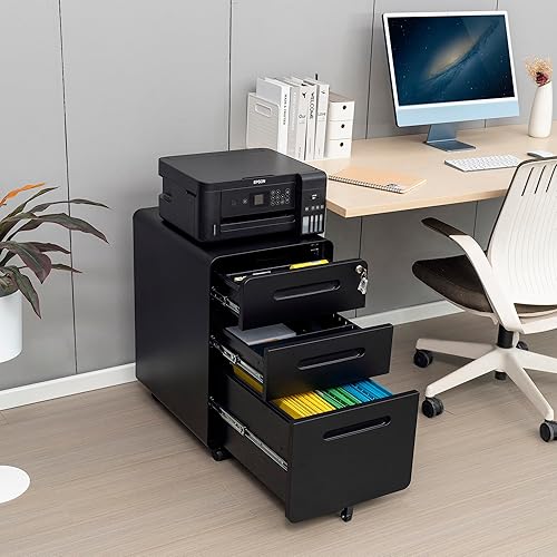 Miniatura 6 de Archivador móvil de 3 cajones con cerradura, archivador de metal para debajo del escritorio para oficina en casa, se adapta a documentos legales y