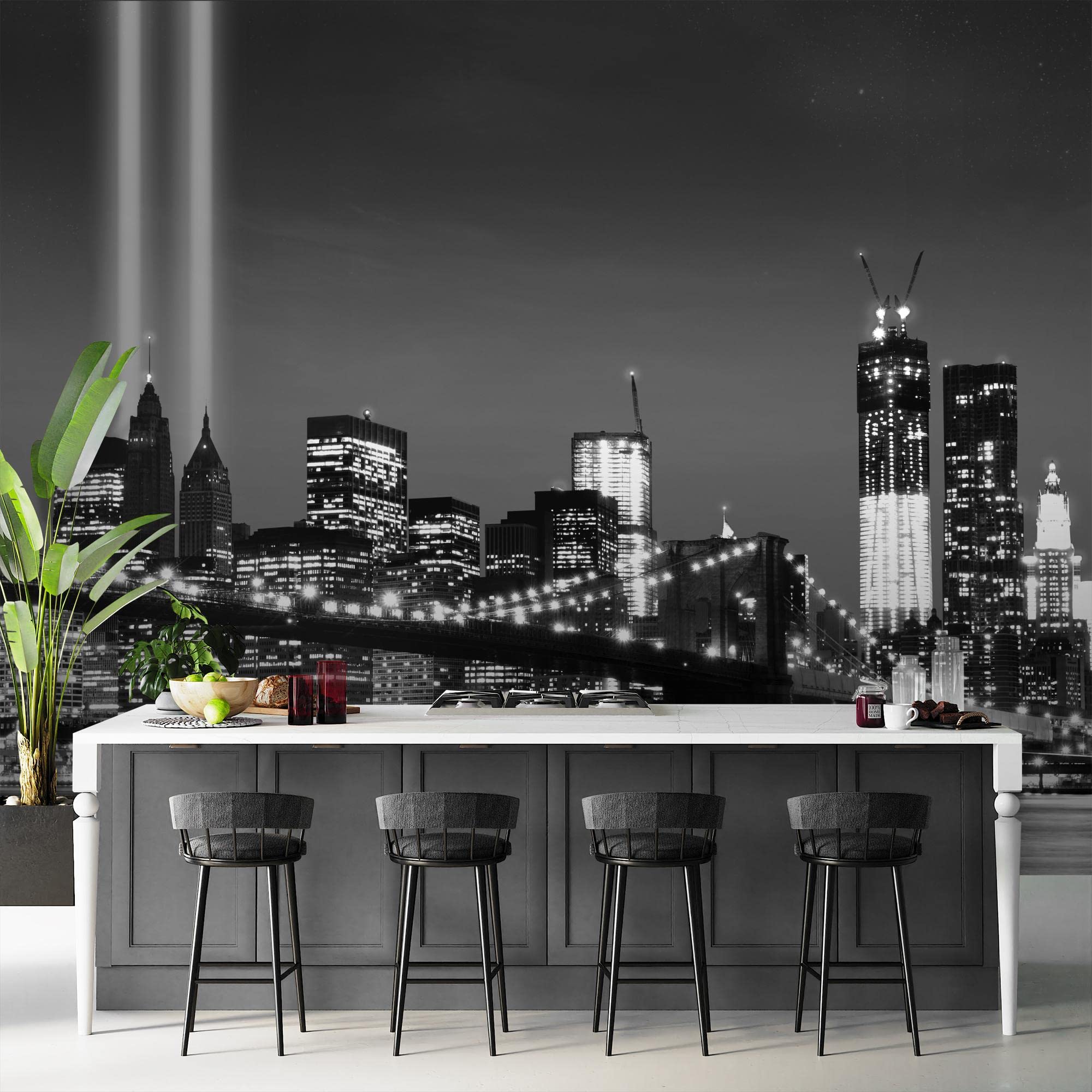 Runa Art Non-woven Wallpaper Brooklyn Bridge Night Modern Fleece Living