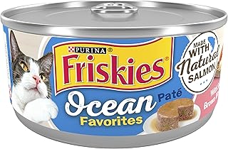 Friskies Wet Cat Food Pate Ocean Favorites with Natural Salmon, Brown Rice and Peas - (24) 5.5 oz. Cans