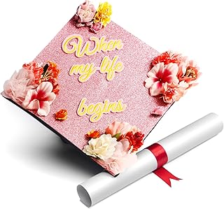 GRADWYSE Once Upon A Time Handmade Graduation Cap Topper Graduation Gifts Graduation Cap Decorations, When My Life Begins Pink