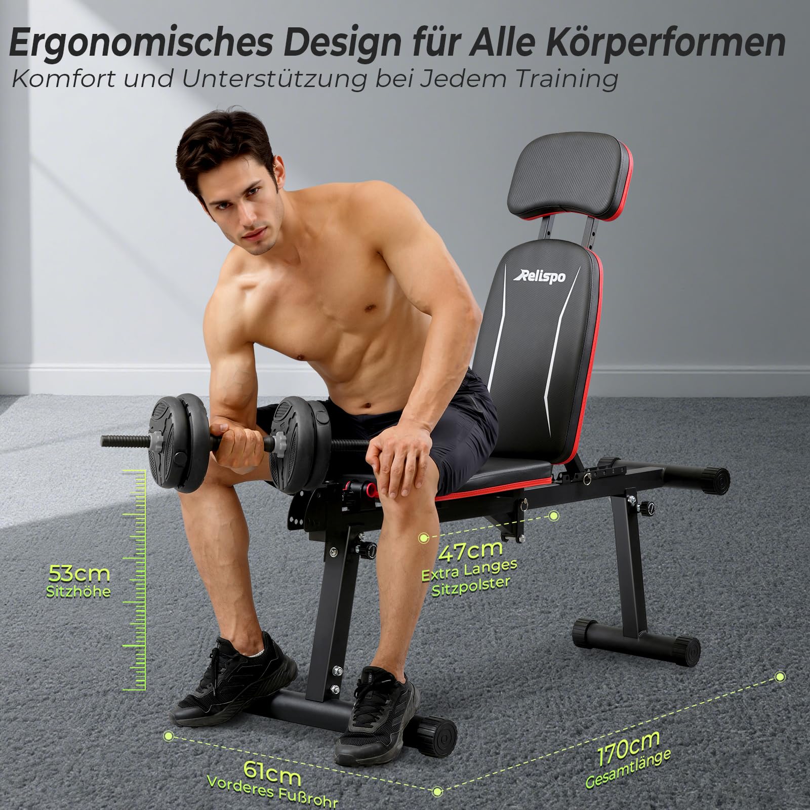 Verbesserte Verstellbare Hantelbank, 9 Rückenpositionen & Klappbar, 550 KG Belastbarkeit Schrägbank, Fitnessbank für Ganzkörper-Krafttraining & Große Männer | Faltbare Trainingsbank, flache Neigung, 9 Rückenpositionen, Preacher-Pad, Ganzkörper-Krafttraini