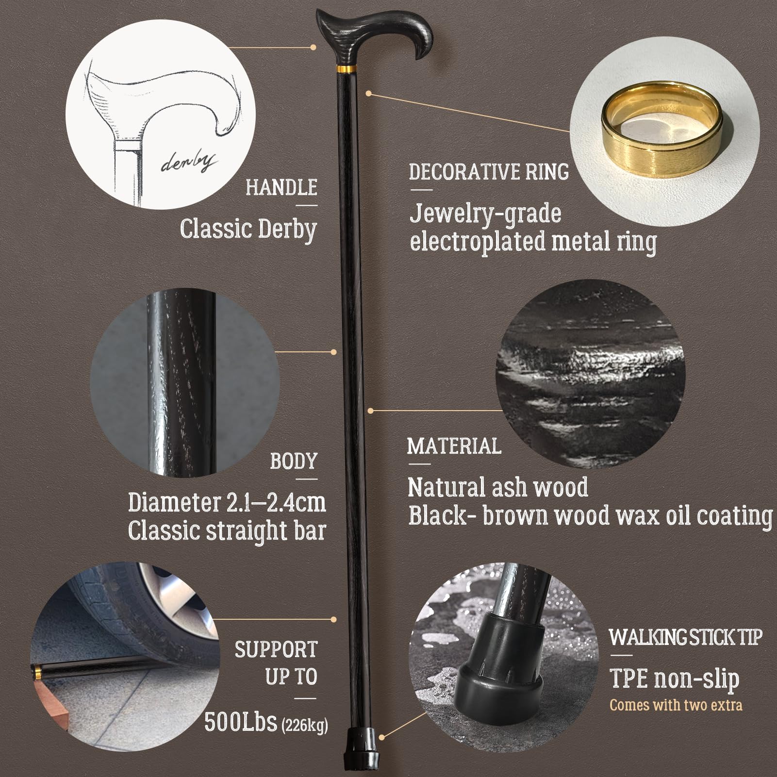 Bastoni da passeggio in legno per uomini e donne, fatti a mano, con cuscinetti ad alto carico per anziani, ergonomici, in legno massello naturale, di fascia alta, adatti per regali