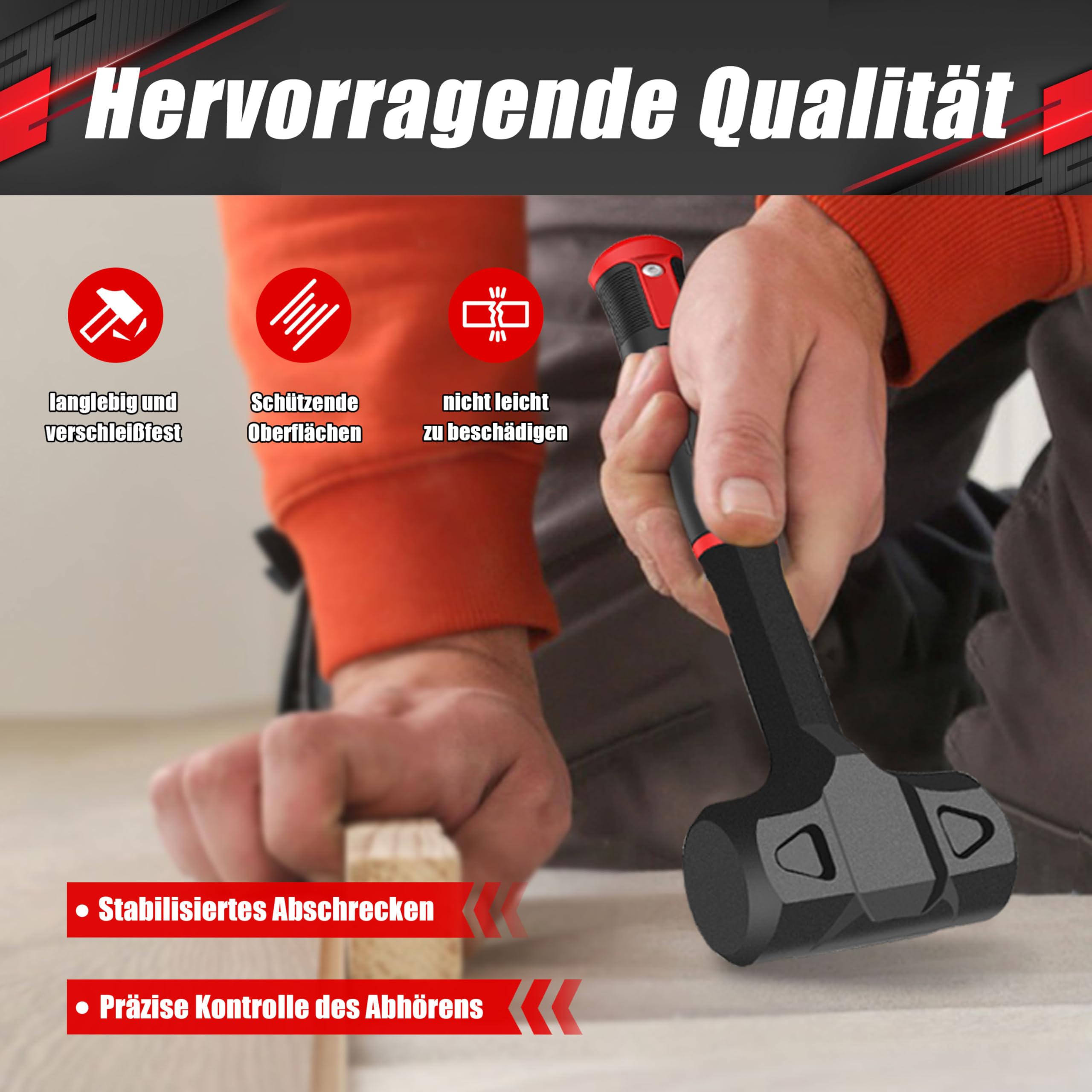 1LB Dead Blow Hammer,Totschlaghammer-Schwere einteilige Konstruktion aus geschmiedetem Kohlenstoffstahl,Pvc-Hammer mit Stahlkugel-gefülltem Kopf, Anti-Vibrations-Griff für Präzision und Kontrolle