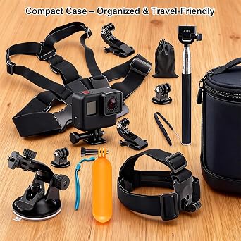 11-in-1 Action Camera Accessories Kit, Adjustable Chest Head Mount Bundle | Mount, Compatible GoPro Hero 13, 12, 11, DJI Osmo Action, AKASO, Ideal for Skiing, Biking, Outdoor Sports