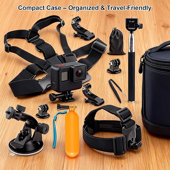 11-in-1 Action Camera Accessories Kit, Adjustable Chest Head Mount Bundle | Mount, Compatible GoPro Hero 13, 12, 11, DJI Osmo Action, AKASO, Ideal for Skiing, Biking, Outdoor Sports