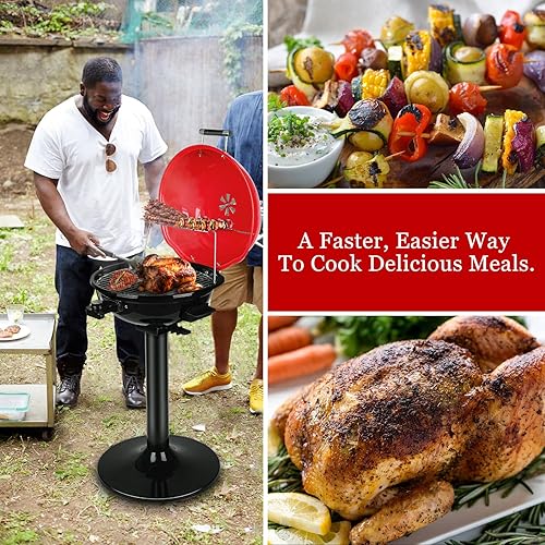 Miniatura 5 de Techwood - Parrilla eléctrica para barbacoa al aire libre, parrilla portátil extraíble de 1600 W con bandeja ajustable de calor y goteo, diseño de